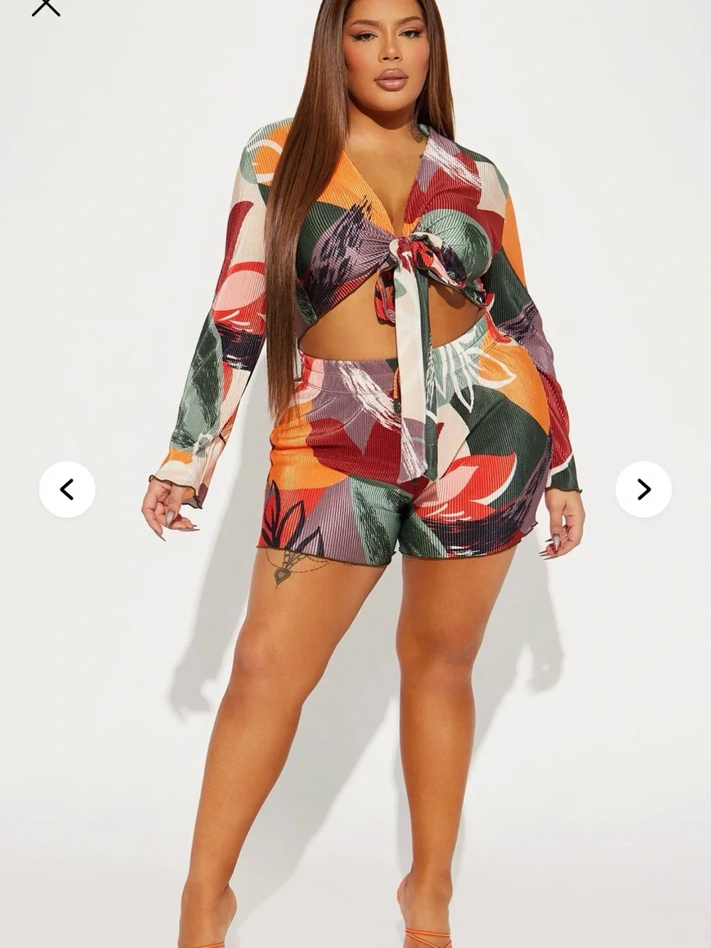 Fashion Nova Multicolor Pleated Matching Set - Olive, Orange, Red